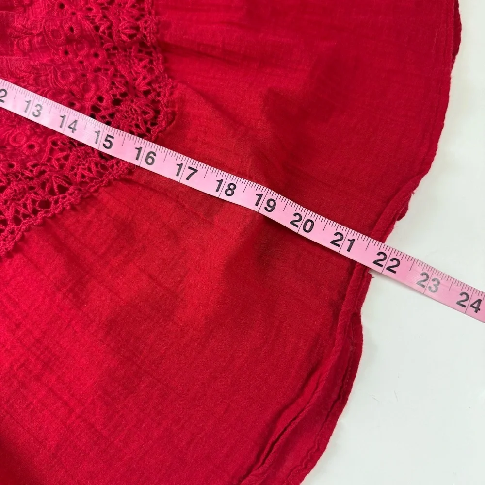 Free People Abigail Top Womens Size XS Red Eyelet Victorian Shirt Back Button